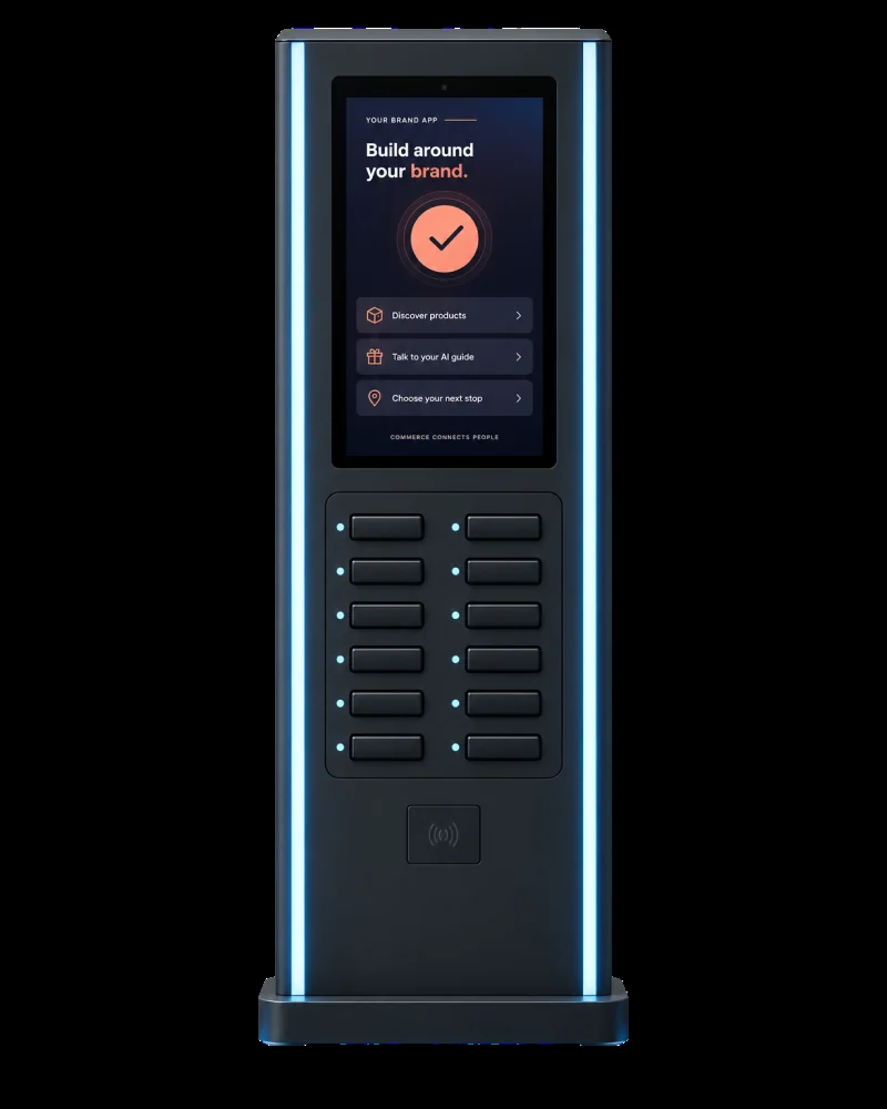 Kiosk X terminal render with its status screen lit